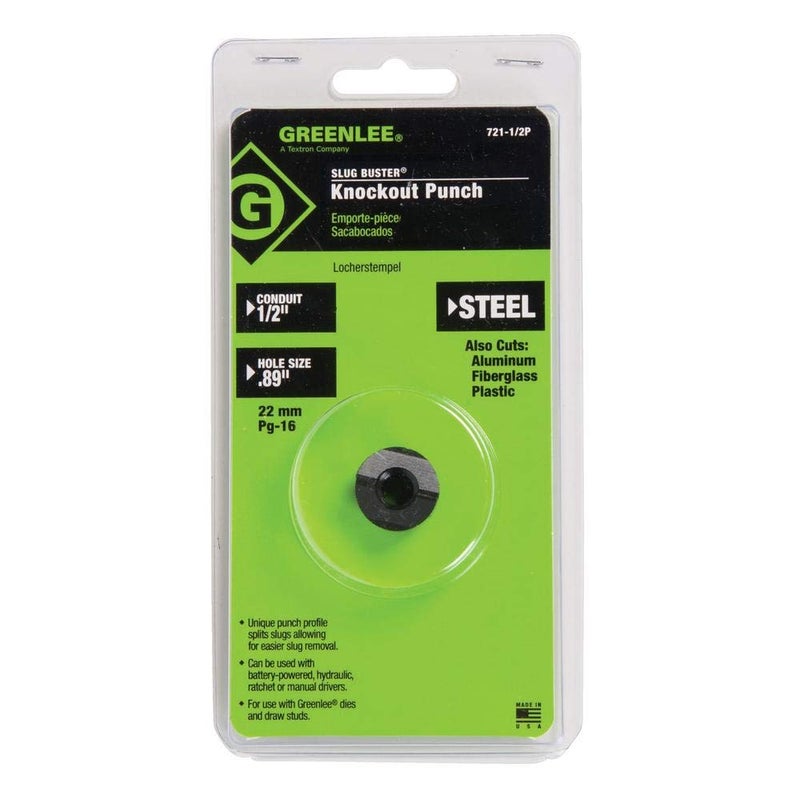Greenlee 721-1/2P KNOCKOUT PUNCH, 7/8 IN (22.500 MM) Actual Hole Size - Image 1